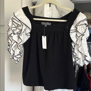 Black and White Ruffle Sleeve Top NWT Anthropologie